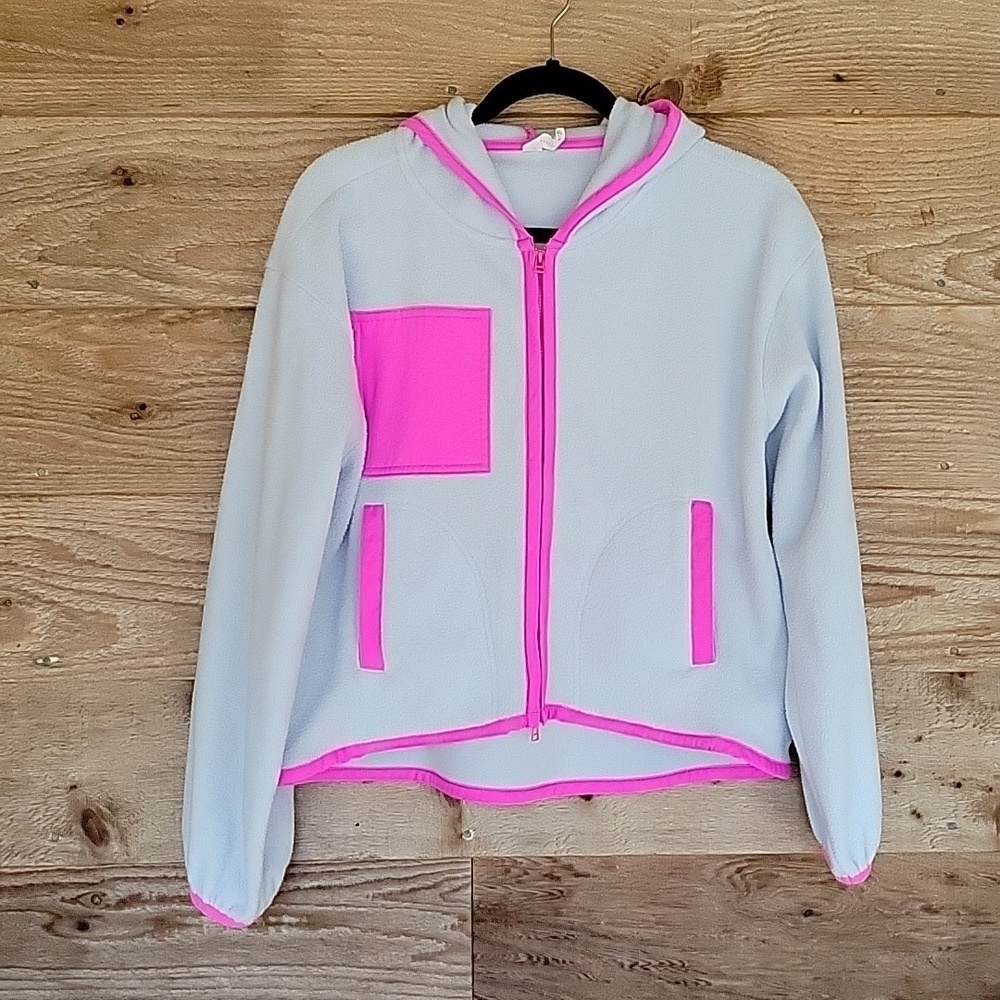 Anthropologie Daily Practice Size XS Paie Blue Hoodie wit Neon Pink Trim